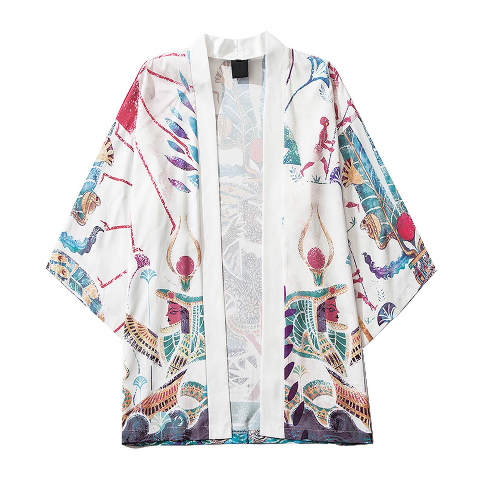 

Мужской повседневный свободный кардиган с открытой передней частью и рукавами 3/4 в японском стиле с принтом XXL белый