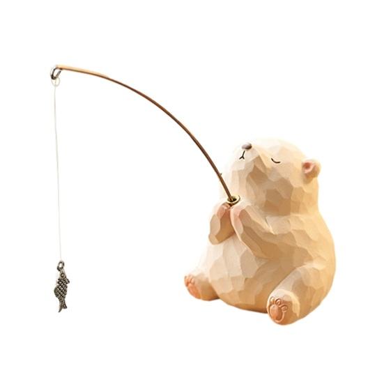 Bear Fishing Figurine Resin Animal Fishing Ornament Aquarium Car Dashboard Decoration Stress Relief Desk Office Decor