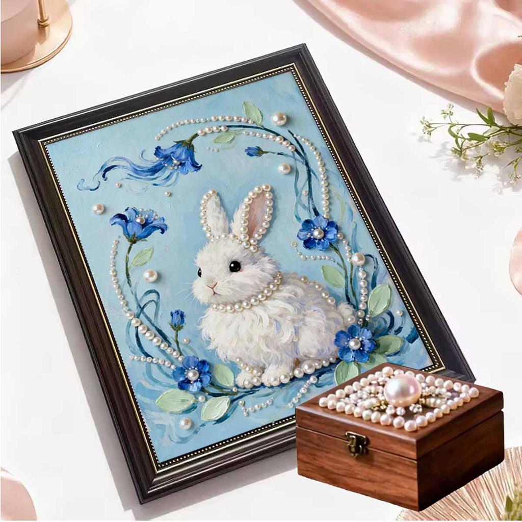 Crystal Pearl Painting 5D DIY Frame Decoration Painting Rabbit Home Wall Decoration Transparent Pearl Gemstone Painting Picture Art Crafts