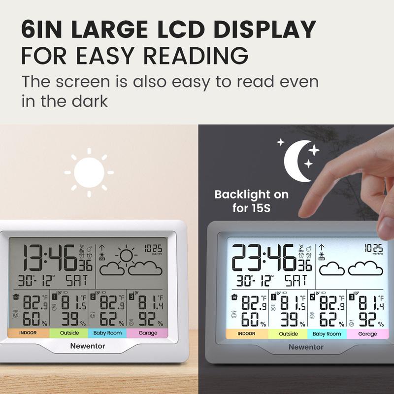 Wetterstation Innen/Außen Kabellose Sensoren Digitales Thermometer Hygrometer LED LCD Display Thermometer mit 3 Fernsensoren