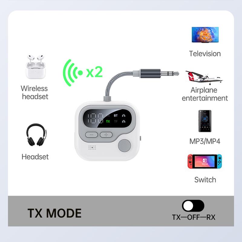 Bluetooth 5.4 Audio Transmitter Receiver Wireless Adapter 3.5MM AUX Support TF Card Play With MIC For Car Airplane TV PC Speaker Headphone