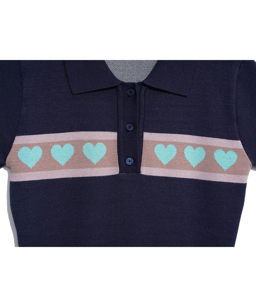 High School Disco Heart Ruffle Knit Ops_Navy