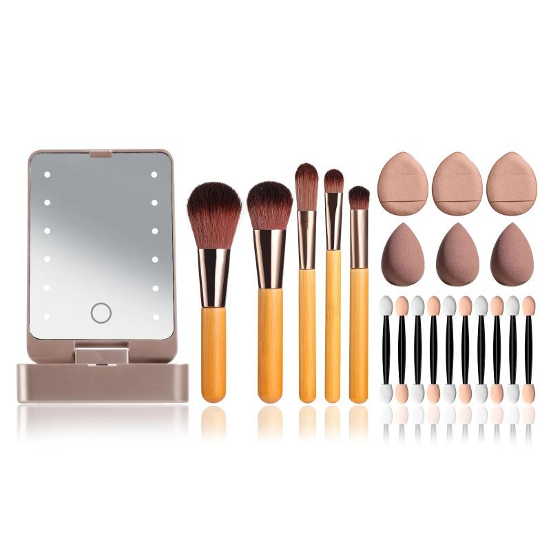 Portable Travel Makeup Brush Set Mini Beauty Eggs Pocket Mirror Folding Makeup Mirror with Makeup Brush Set Gift