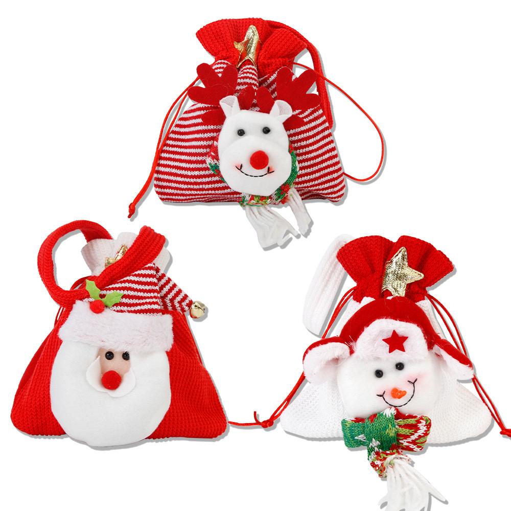 Whimsical Drawstring Christmas Gift Bags Featuring Santa Reindeer And Snowman Characters