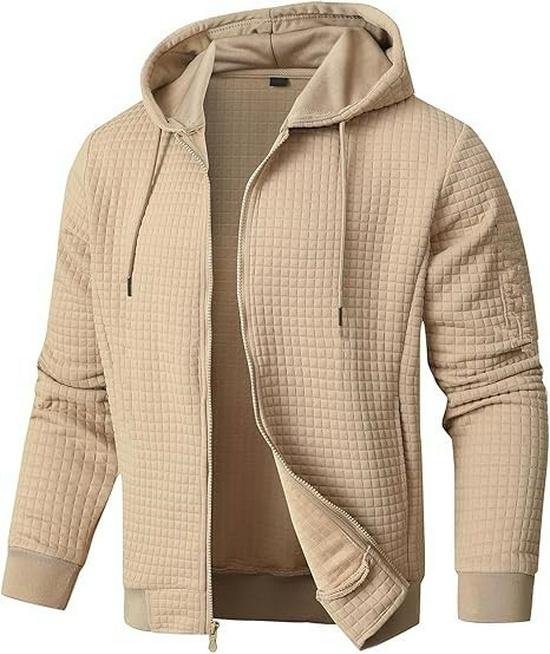European Style Men's Lightweight Hooded Full Zip Waffle Knit Jacket (2025)