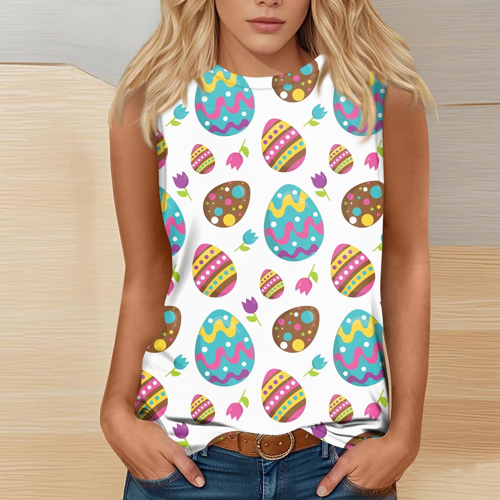 

Жіноча модна повсякденна великодня футболка без рукавів з круглим вирізом і принтом S білий