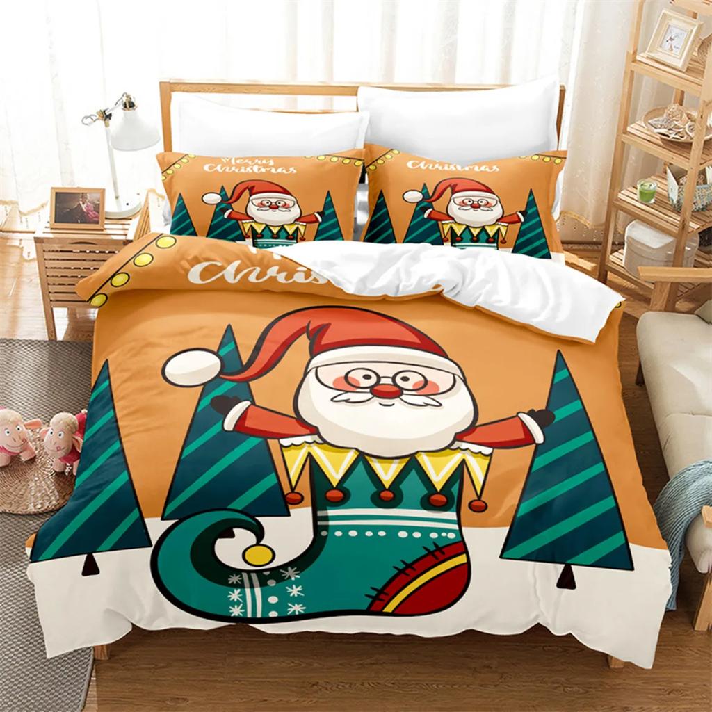 Cartoon Christmas Santa Claus Send Gifts Duvet Cover Digital Printing Christmas Tree Fashion Duvet Cover For Children Boys Girls