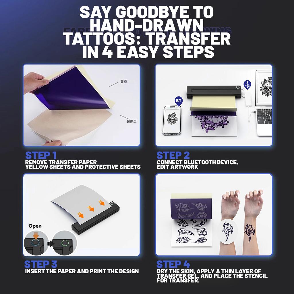 Tragbarer A4-Thermodrucker Mini-Tätowier-Schablone-Übertragungsdrucker Multifunktionaler Tattoo-Dokumentendrucker Kabellos Bluetooth