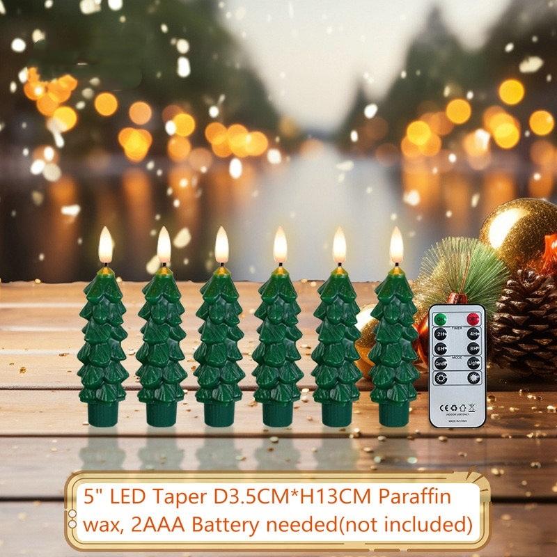 Christmas Tree Candles w/Remote Timer Paraffin Waxy Taper Candle Flickering Battery Operated LED Candlesticks 3D Flame Wick Lamp