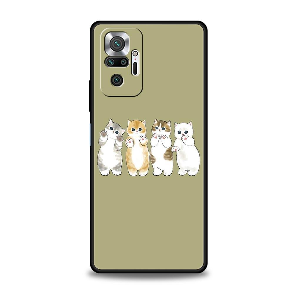 Cute Animals Cat Cartoon Phone Case For Xiaomi Redmi Note 14 13 5G 10 11 12 Pro Plus 4G 14C 13C 12C 10C Black Cover
