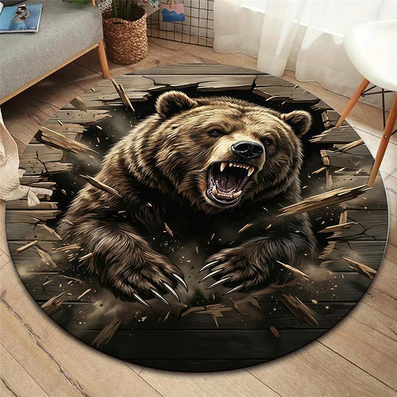 Racing Speed Bear Roar Round Area Rug,Carpet Rug for Living Room Bedroom Sofa Playroom Decor,Non-slip Floor Mat