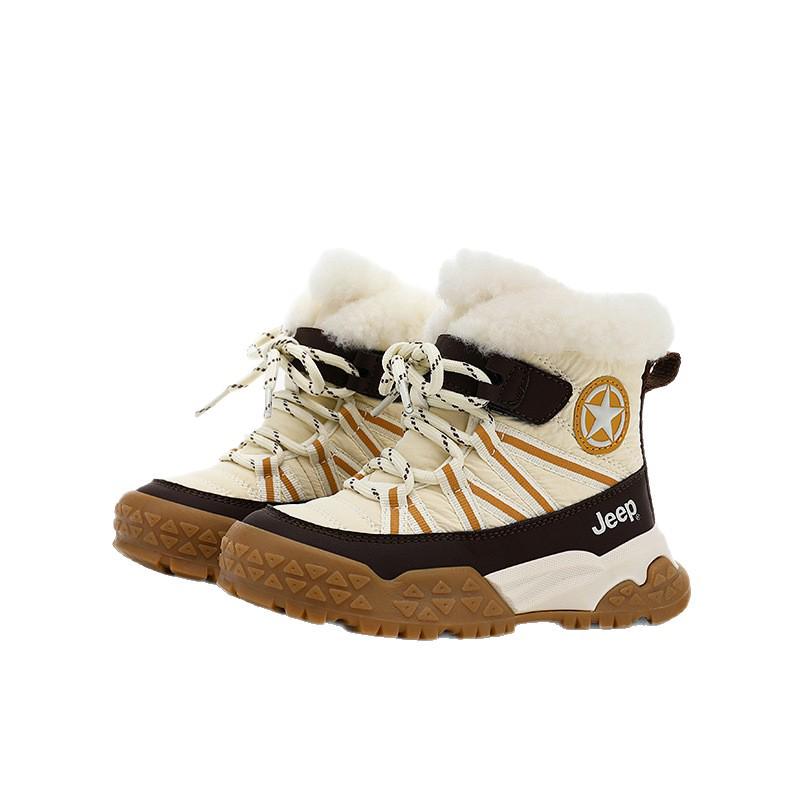 JEEP Kids Waterproof Snow Boots 2025 Winter Velvet-Lined, Thickened Children's Cotton Shoes.