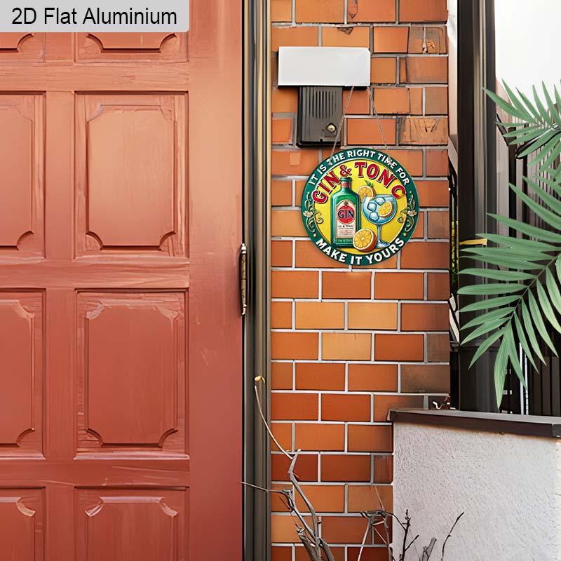 2D Flat 1pc Retro Bar Aluminum Decoration Plaque, "It's The Right Time for Gin & Tonic" Lettering Sign, Home Bar Decor, Pub Decor, Kitchen Decor