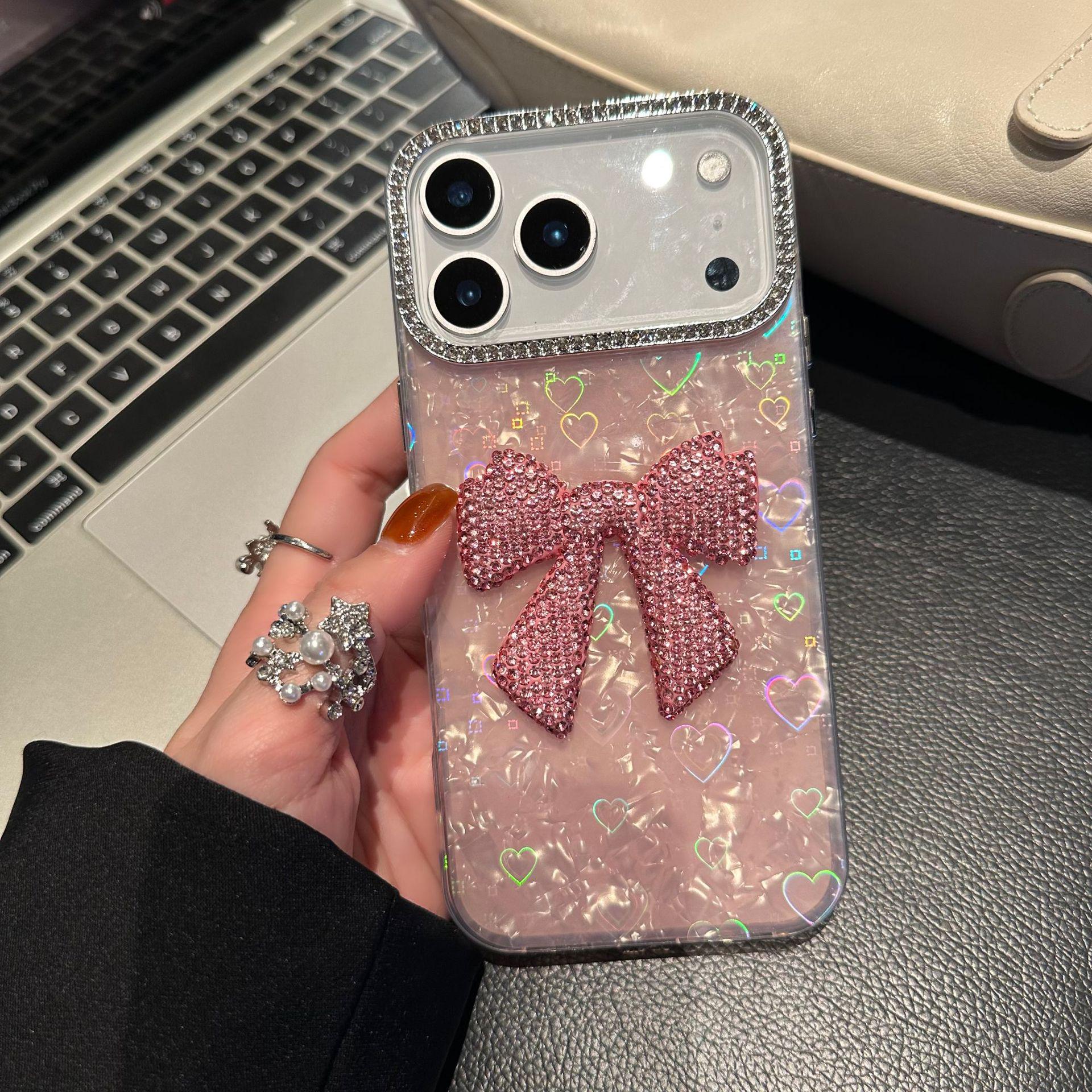 

Cute Large Hole Shell Pattern Bow Knot Case for iPhone 17 Pro Max/15/14 iPhone 14 Pro Max