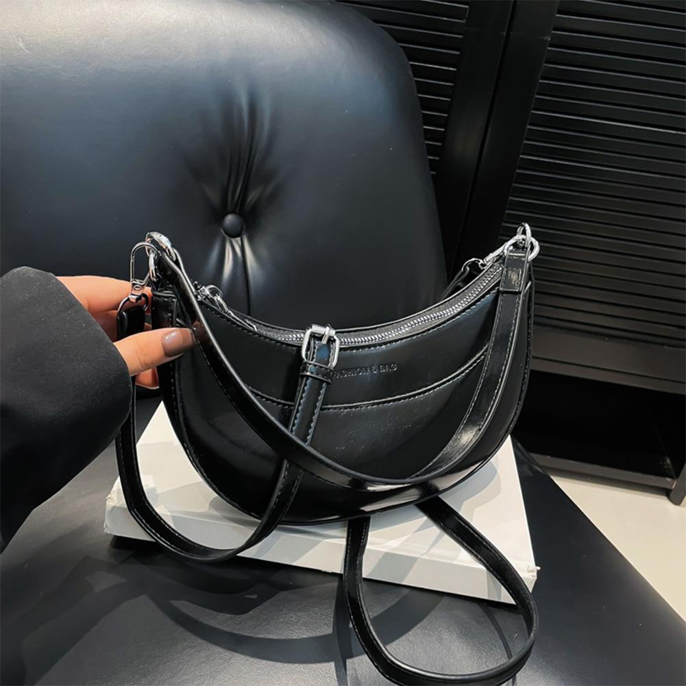 

Women PU Simple Carrying Bag Large Capacity Trendy Tote Handbag Zipper Closure Crescent Hobo Bag Adjustable Strap Shoulder Purse чорний