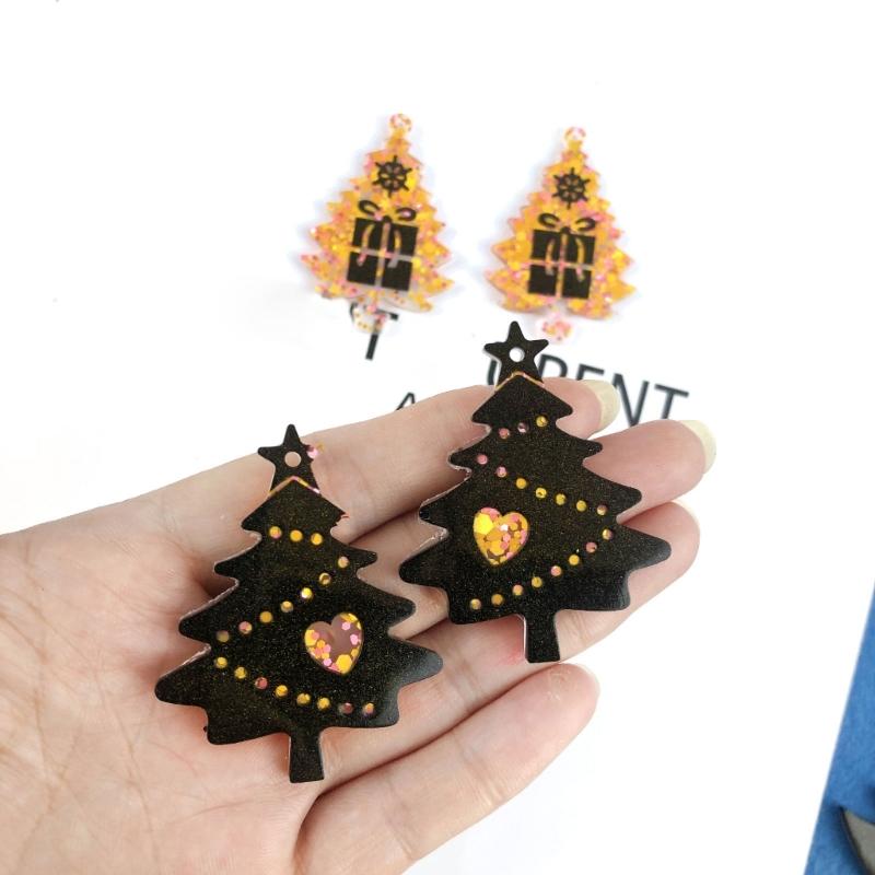 9 Pcs Diy Christmas Tree Assembled Earrings Mold Crystal Epoxy Diy Decorative Pendants Jewelry Resin Mold for Crafts