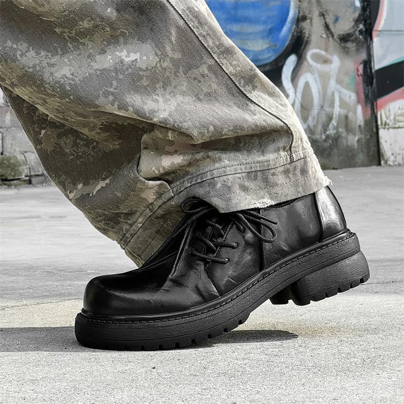 Fashion New Thick soled Men's Leather Shoes Black minimalist versatile design style Fashion Party Outdoor street Trendy shoes Hot