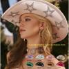 Jazz Fedora Western Cowboy Hat Star Pattern Holiday Party Bridal Stage Performance Woolen Hat