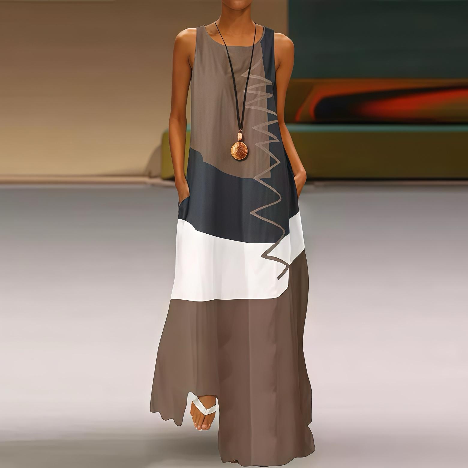 

LYRIA Women Patchwork Sundress Summer Maxi Dress Kaftan Casual Tunic Vestido Female Robe 5XL 4XL