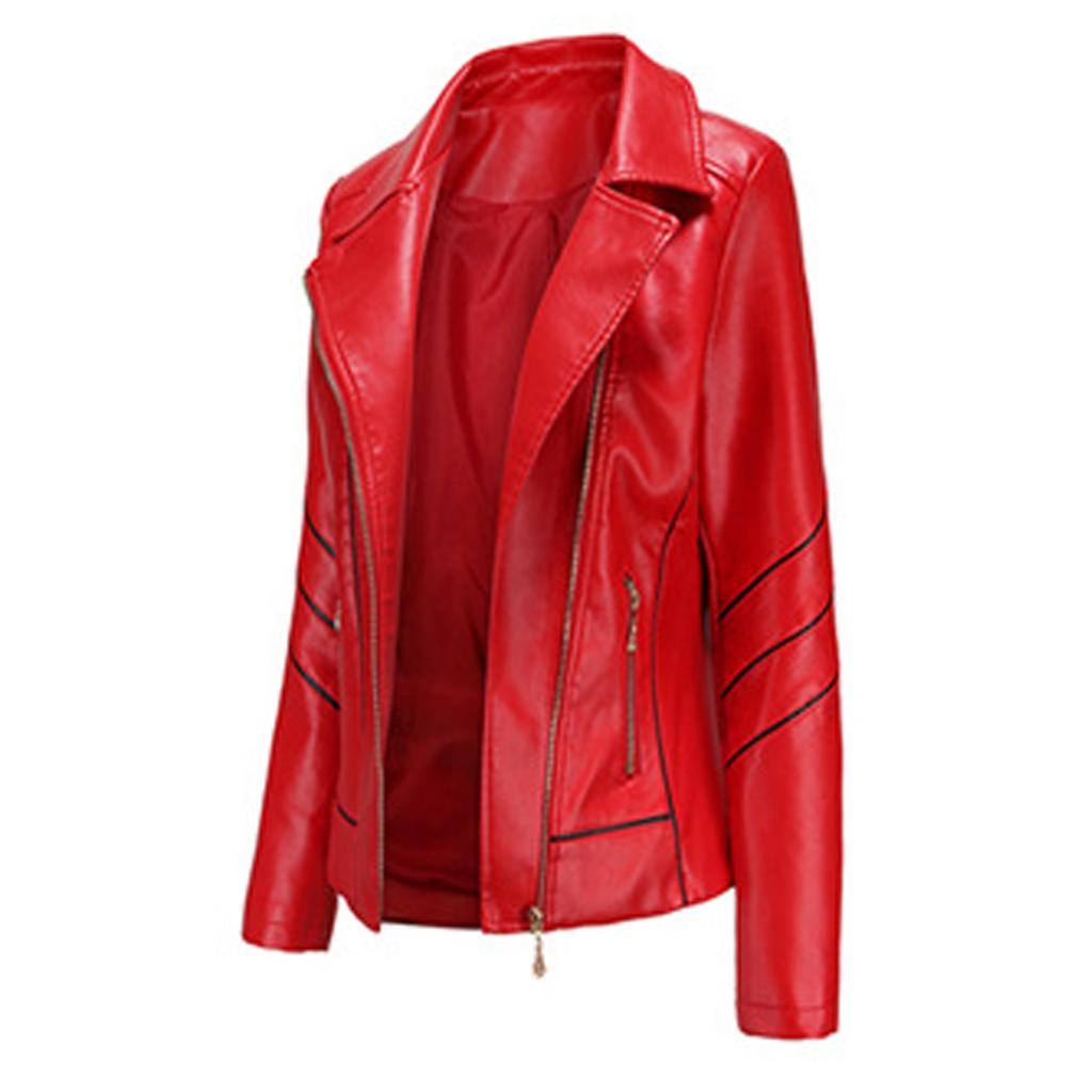 Dámská tenká kožená bunda se stojatým límečkem a zipem s prošíváním v jednobarevné barvě