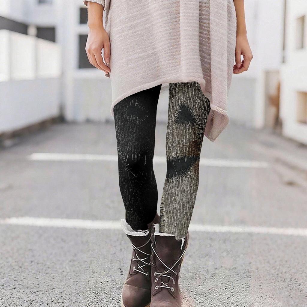 Damen Casual Mode Outdoor Halloween Bedruckte Slim Elastische Yogahose Cropped Hose