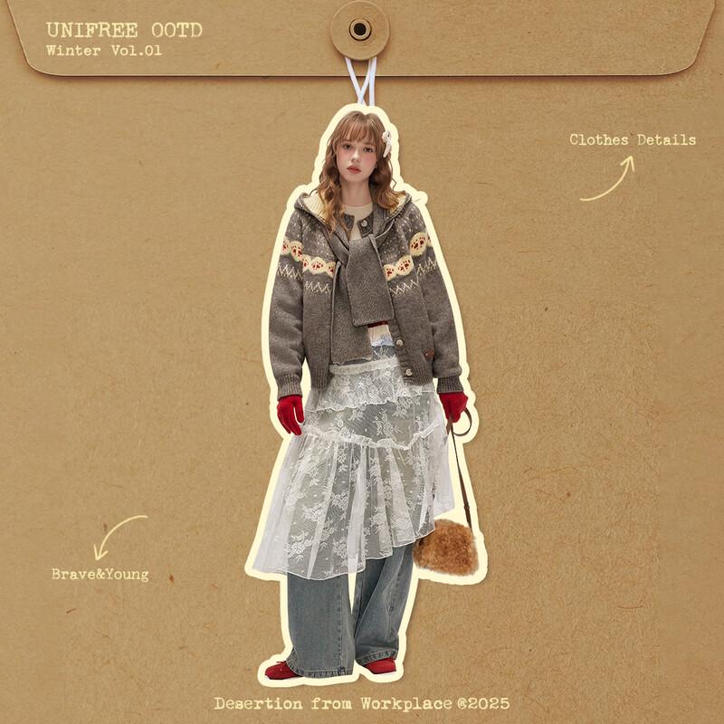 UNIFREE Fair Isle Hooded Knitted Sweater