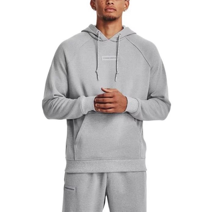 Under Armour Solid Color Cotton Knit Hooded Training Sweatshirt Men Sweatshirt Gray 1379684-011