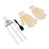 Stainless Steel Skewer Set 3 Prong Barbecue Fork Oil Brush and Gloves for Grilling Meat Chicken