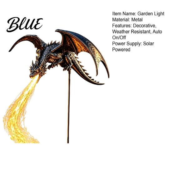 Auto On Off Path Lighting Solar Dragon Garden Stake Light with Breathing Flame Fiber Optic Effects Metal Pathway for Waterproof Powered Decorative