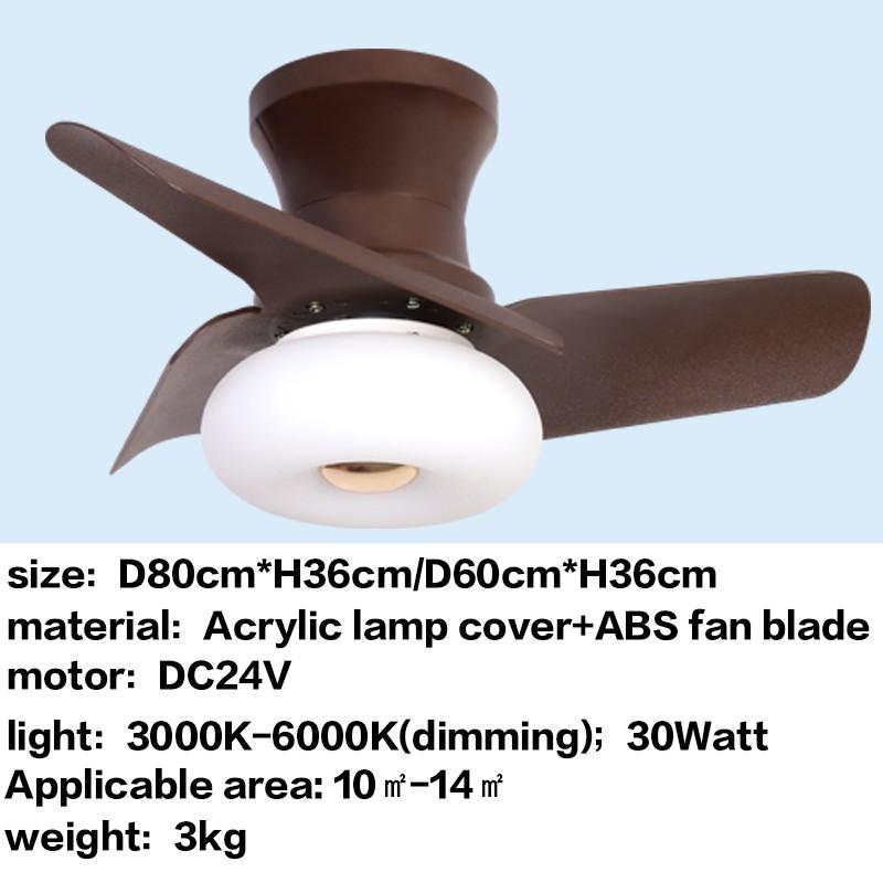 24" 32" DC Motor Small Ceiling Fan Lamp Electric Ceiling Fan With Light Bedroom  LED Tricolor Dimming Lighting Fan