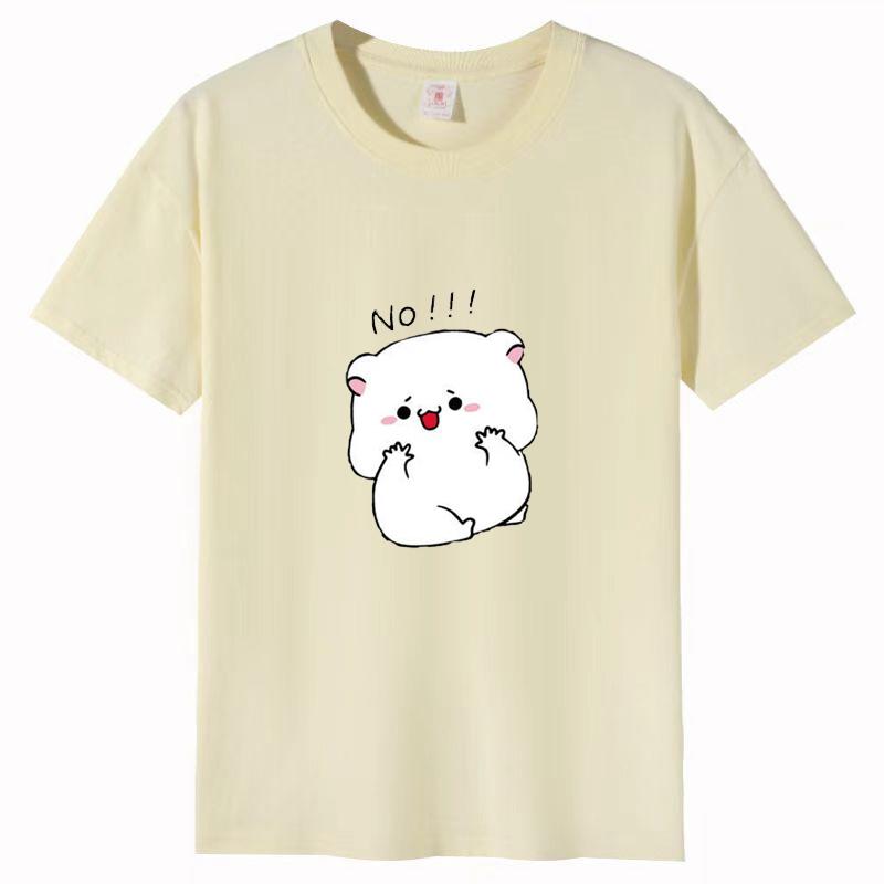 Women's Summer New Cotton Round Neck Cartoon Printing Short-sleeved Loose White T-shirt