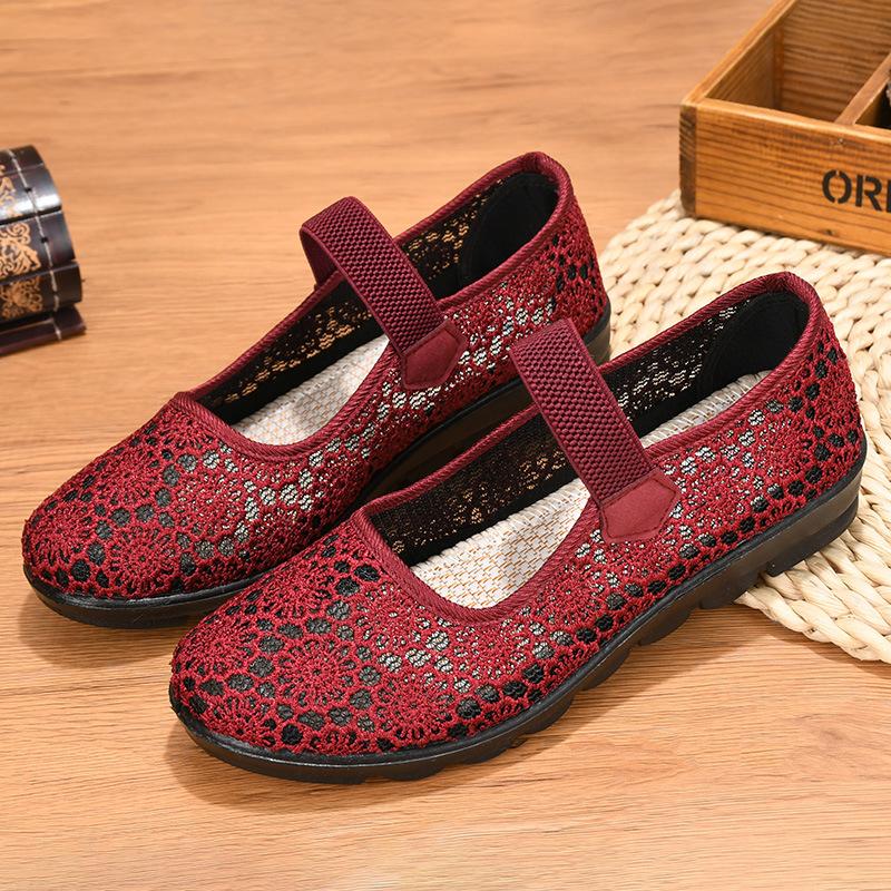 

Summer cloth shoes women s mesh shoes breathable hollow soft sole elderly shoes shallow mouth flat bottom 35