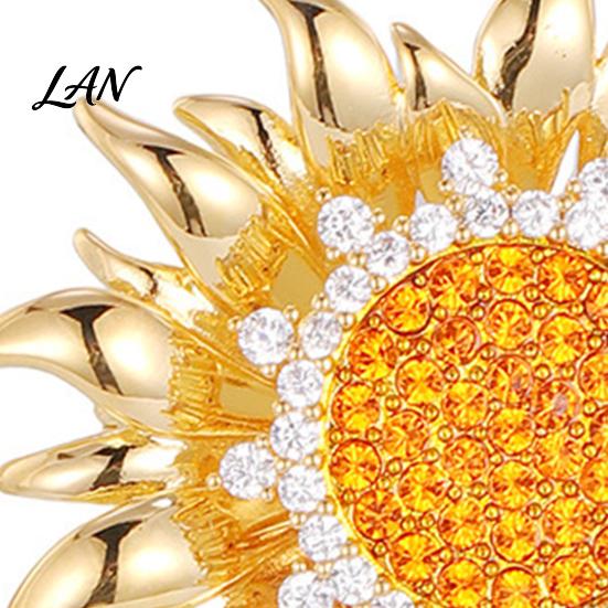 Durable Sunflower Jewelry Rhinestone Brooch Pin for Women, Golden Flower Lapel Suit Alloy Dress Scarf Hat Bag Decoration, Clothing Accessory