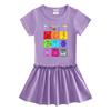 Summer Cartoon Raglan Color Block Pleated Dress for Girls