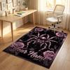 Floral Garden Theme Crystal Velvet Rug Personalized Custom Name Text Soft Floor Mat Home Decor