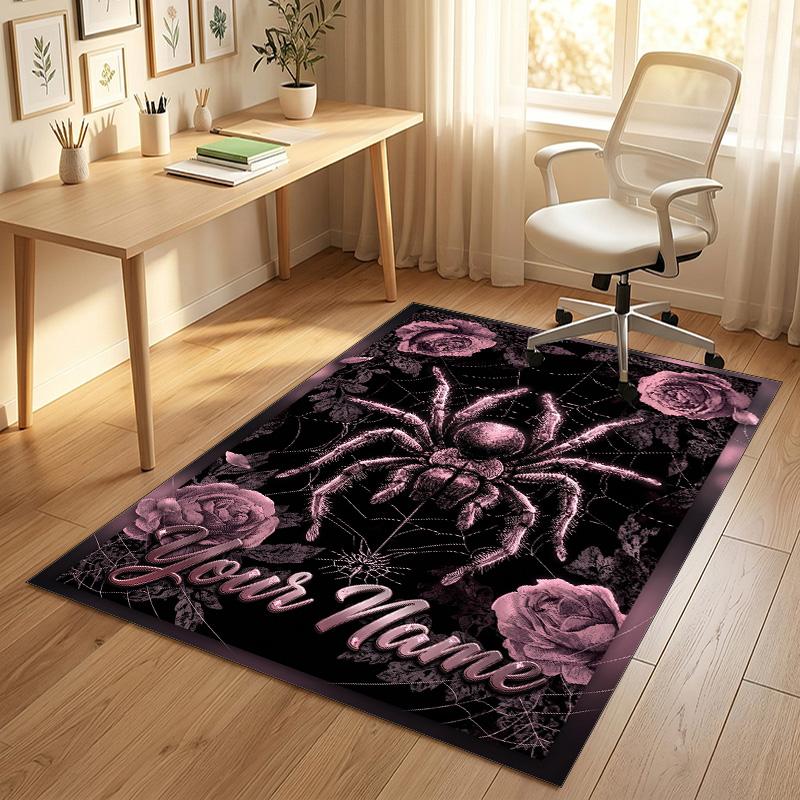 Floral Garden Theme Crystal Velvet Rug Personalized Custom Name Text Soft Floor Mat Home Decor