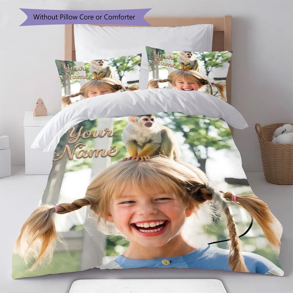 Pippi Longstocking Custom Name Pattern Bedding,Quilt Set Quilt Cover Pillowcase Home Birthday Gift(1 * duvet cover + 2 * pillowcase, without core)
