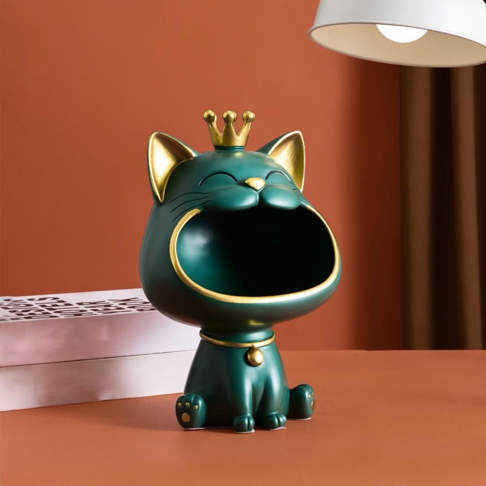 Glückskatze Ornament Bonbonbox Aufbewahrung Große Kapazität Dekor Kunstharz Niedliche lachende Kätzchenfigur Statue Veranda Heimdeko