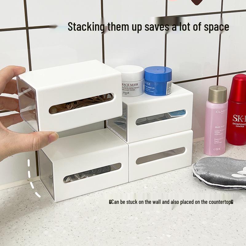 Transparent Wall-Mounted Bathroom Storage Box for Cotton Swabs, Hair Ties, Lipsticks