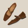 Mary Jane Women's Suede Loafers: Soft Sole, Low Heel, Retro Square Toe, College Style.