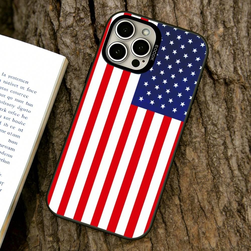 Artistic American Flag Phone Case For iPhone 17,16,15,14,13,12,11 Plus,Pro Max,XS,Colored Silver Plated Inside Cover