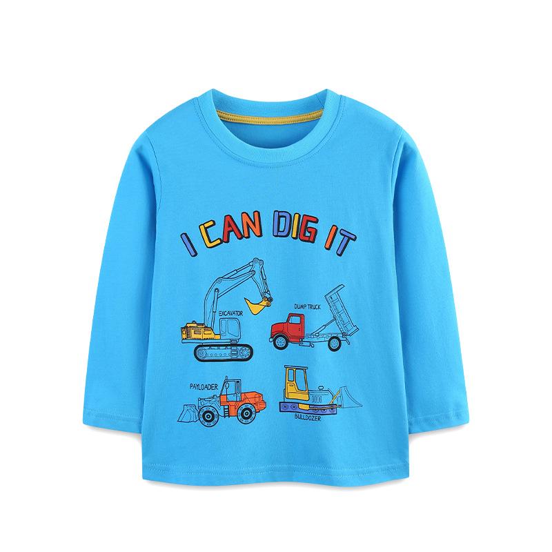 25 Autumn New Style Boys Long-Sleeve Car Print Pullover T-shirt - European & American Fashion 4Y