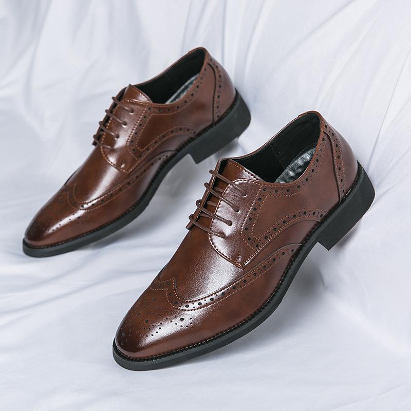 Men's Shoes 2025 Spring and Autumn Men's Business Dress Leather Shoes Men's British Casual Shoes Retro Brock Small Leather Shoes