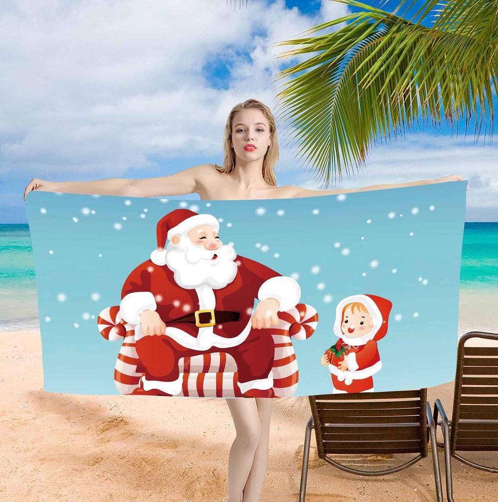 Merry Christmas Santa Claus Background Cute Single sided Printed Beach Towel Home Decoration Bath Towel 75x150cm Bathroom