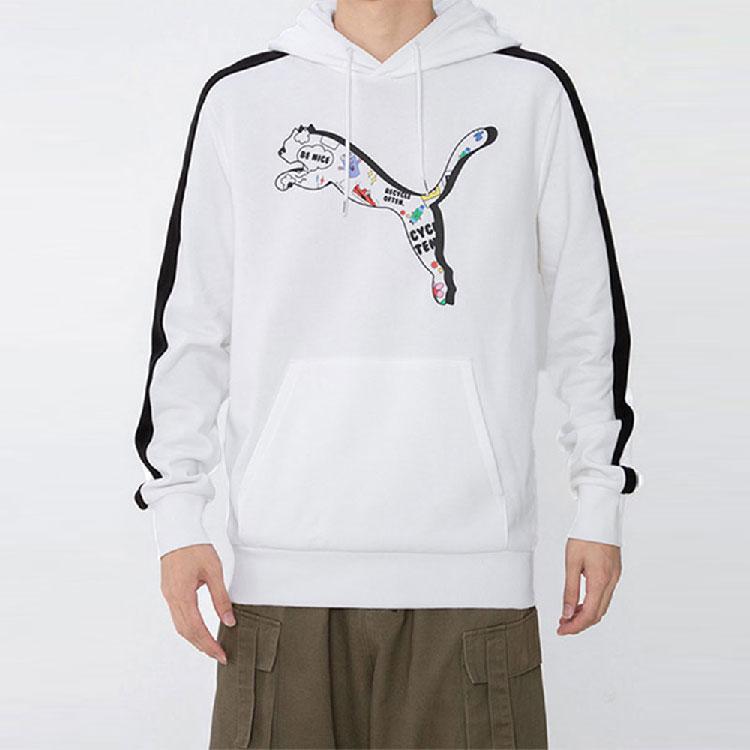 Puma Side Stripe Design Casual Hoodie Long Sleeve Unisex Tops White 534513-02