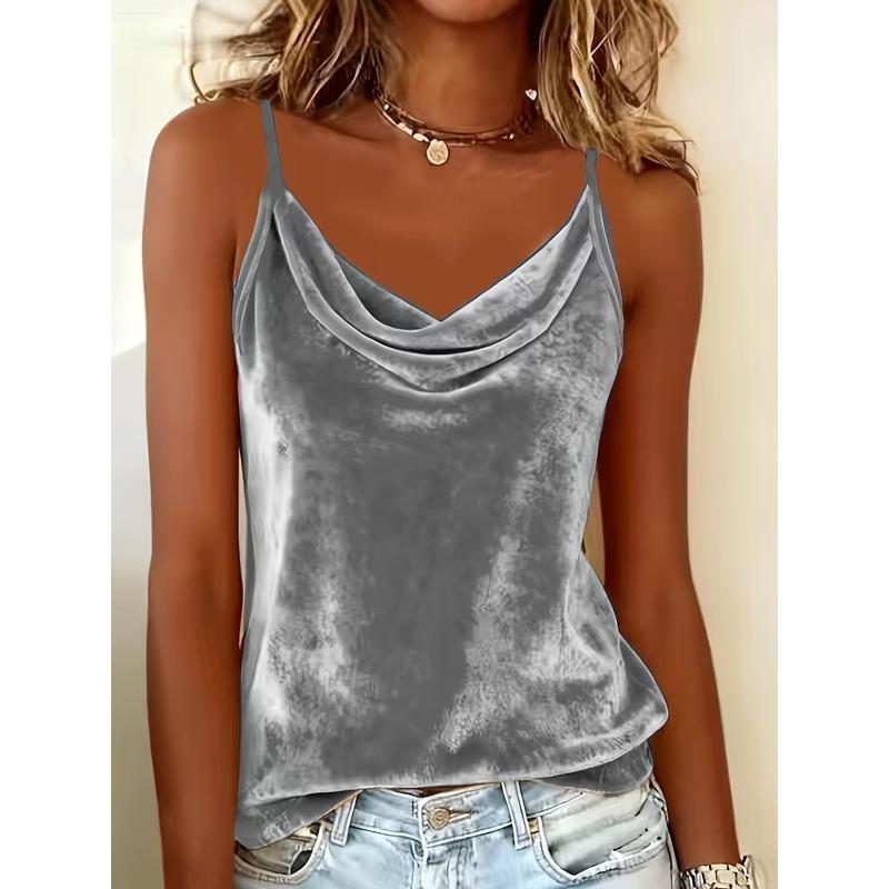 QICED Women's Fashion Casual Solid Color Print Sleeveless V-Neck Blouses & Shirts