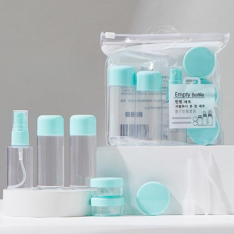 Set de Botellas Vacías Cosméticas de Viaje, Set de 8 Botellas, Sub-embotellado, Botella con Atomizador Caja para Crema con Bolsa de Almacenamiento