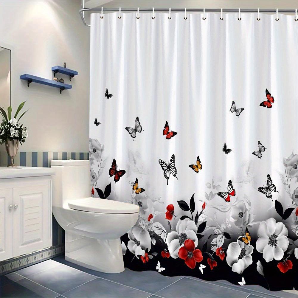 1 Exotic Butterfly Garden Shower Curtain, Polyester Fabric, with Hooks, Machine Washable, Suitable for Bathroom Decoration