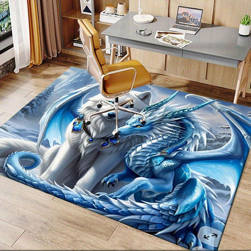 """Loup des neiges et Dragon de glace Impression d'art fantastique Tapis de bureau Parfait pour la décoration intérieure Tapis de bureau pour chaise de bureau Tapis de chaise pour bureau Polyester Chaise"""