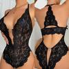 New Crotchless Red Sexy Lingerie Women Lace Hollow Bodysuit Erotic Costumes Teddy Baby Doll Dress Deep V Open Bra Porn Underwear